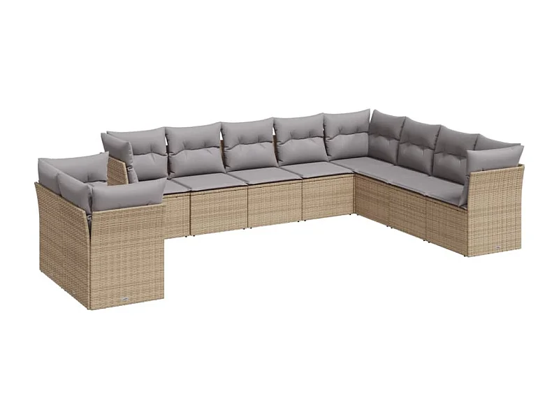 Salon de jardin avec coussins 10 pcs beige résine tressée