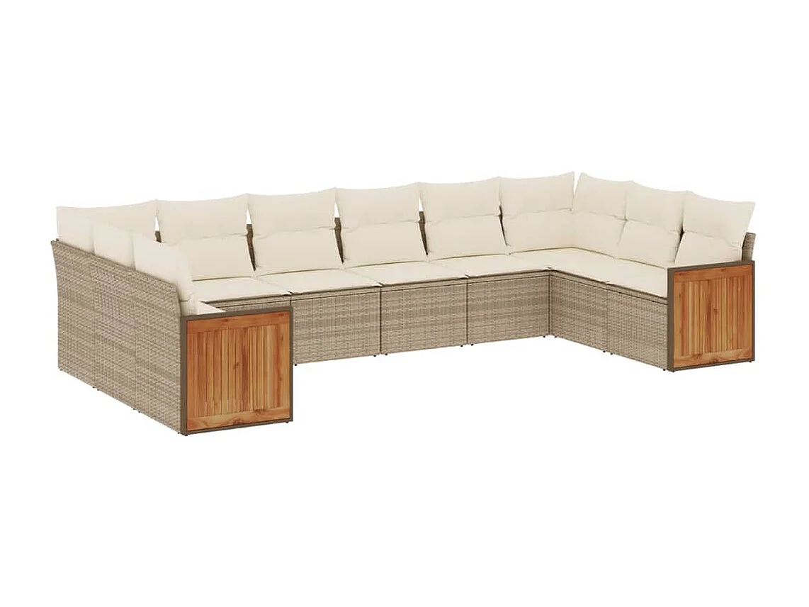 Salon de jardin avec coussins 10 pcs beige résine tressée