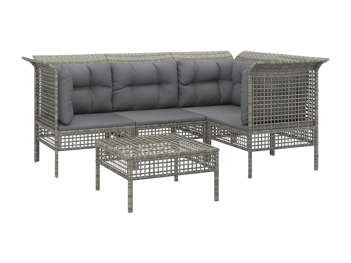 Salon de jardin 5 pcs avec coussins Gris Résine tressée