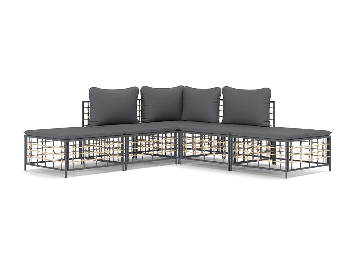 Salon de jardin 5 pcs avec coussins anthracite résine tressée