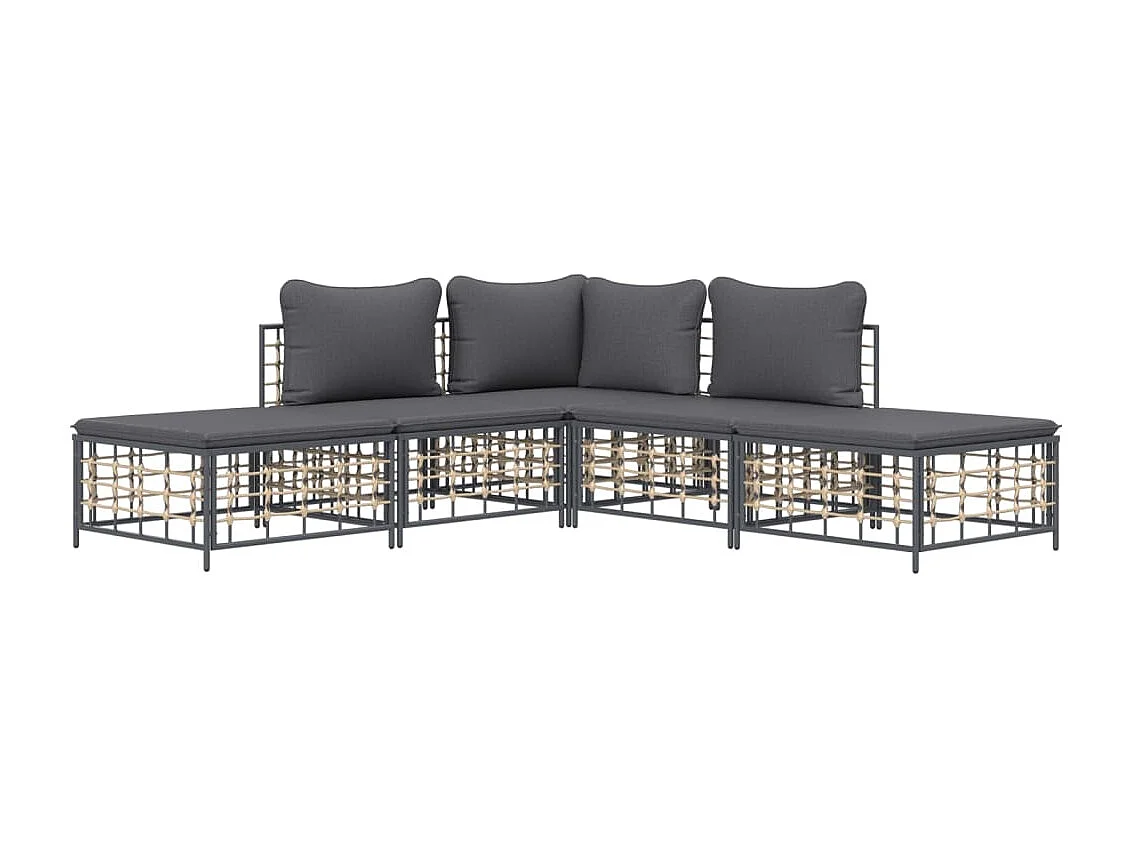 Salon de jardin 5 pcs avec coussins anthracite résine tressée