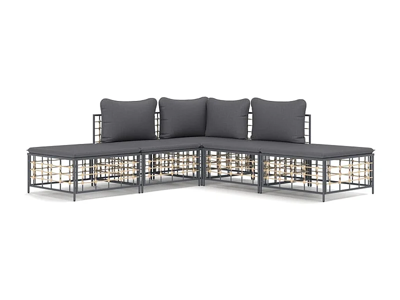 Salon de jardin 5 pcs avec coussins anthracite résine tressée