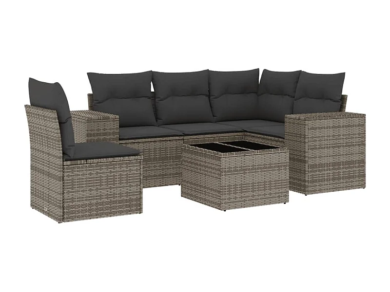 Salon de jardin 6 pcs avec coussins gris résine tressée