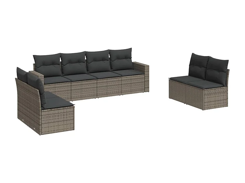 Salon de jardin 8 pcs avec coussins gris résine tressée