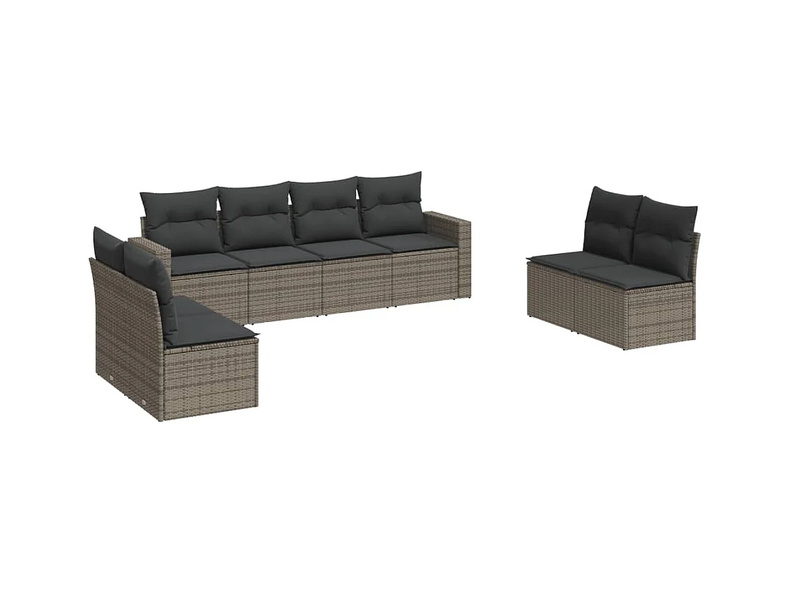 Salon de jardin 8 pcs avec coussins gris résine tressée