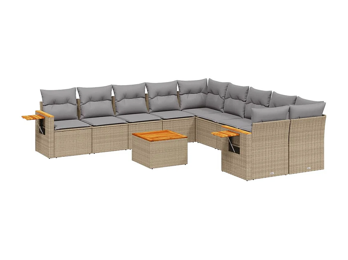 Salon de jardin 11 pcs avec coussins beige résine tressée