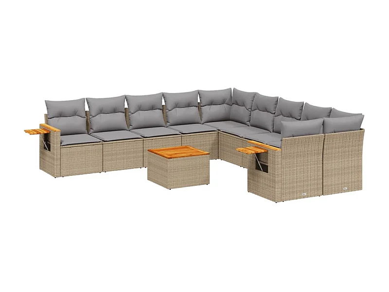 Salon de jardin 11 pcs avec coussins beige résine tressée