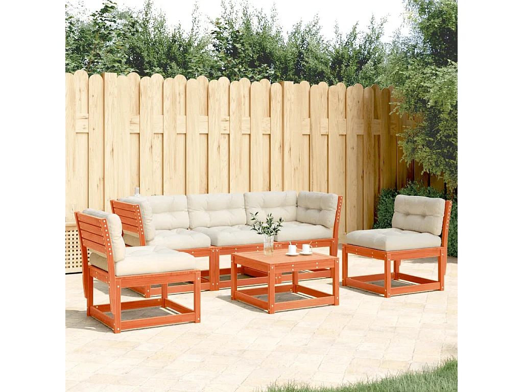 Salon de jardin 5 pcs avec coussins marron bois pin massif