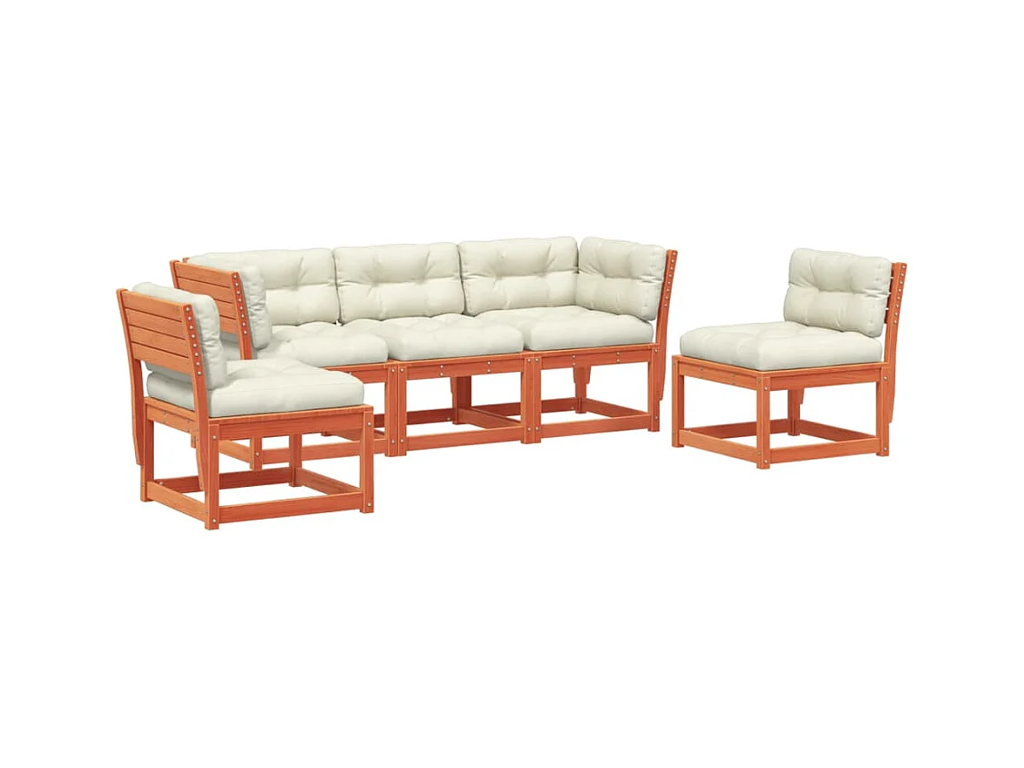 Salon de jardin 5 pcs avec coussins marron bois pin massif