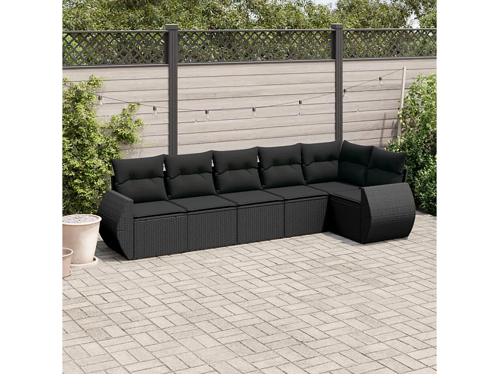 Salon de jardin 6 pcs avec coussins noir résine tressée
