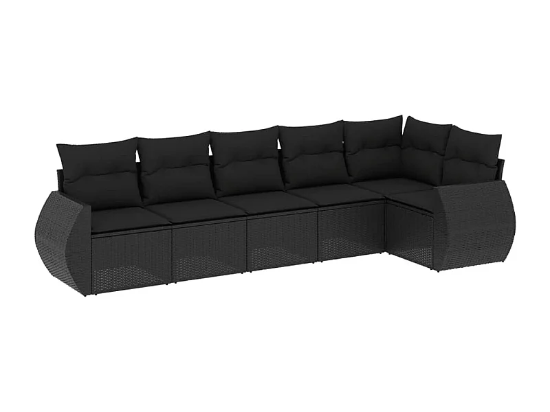 Salon de jardin 6 pcs avec coussins noir résine tressée