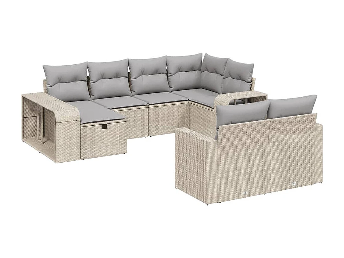 Salon de jardin avec coussins 10 pcs beige résine tressée