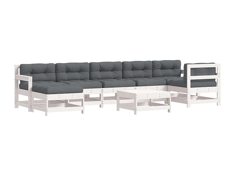 Salon de jardin 8 pcs avec coussins blanc bois massif