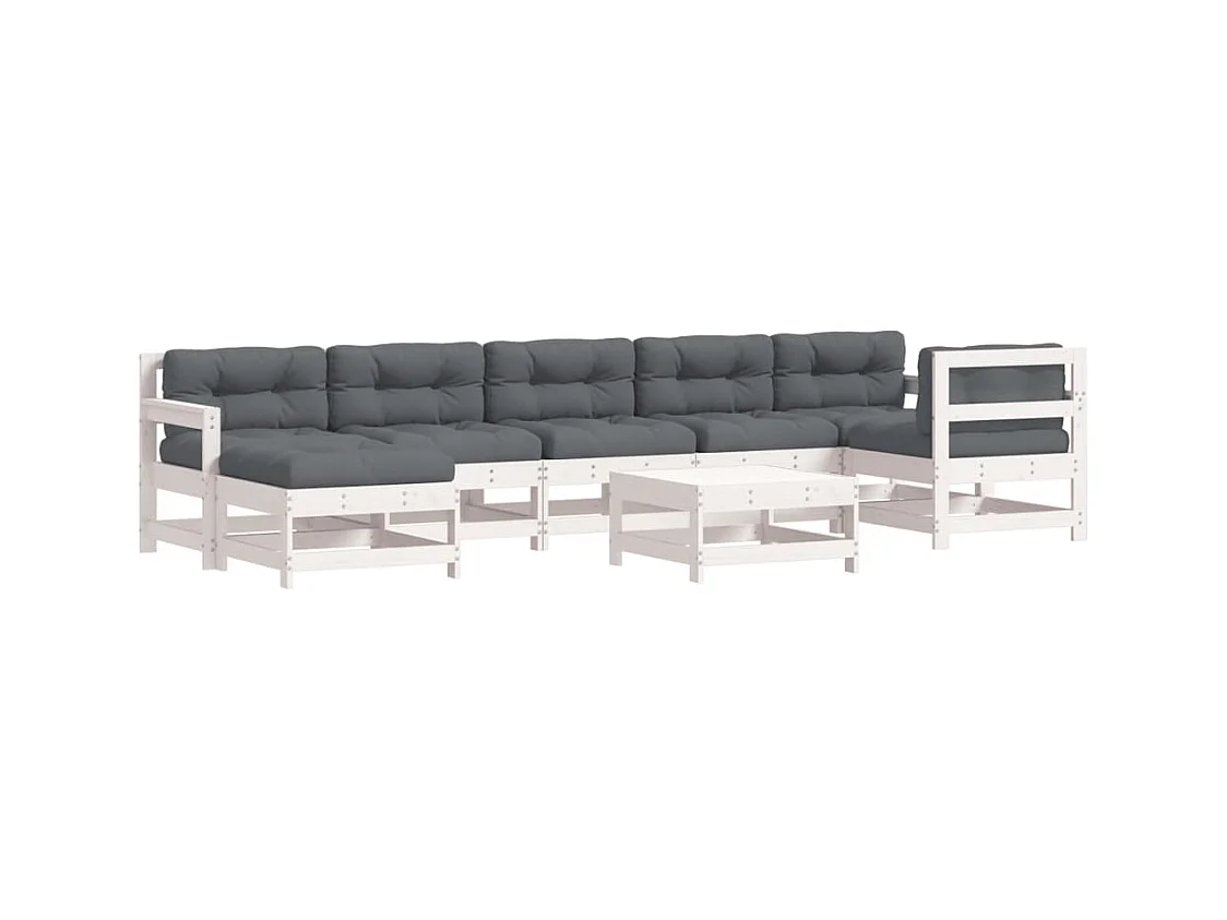 Salon de jardin 8 pcs avec coussins blanc bois massif