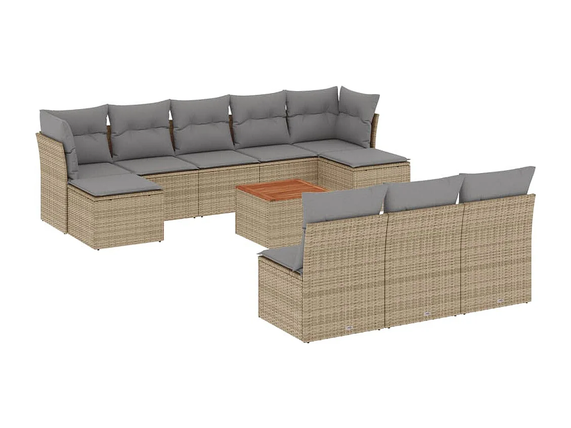 Salon de jardin 11 pcs avec coussins beige résine tressée