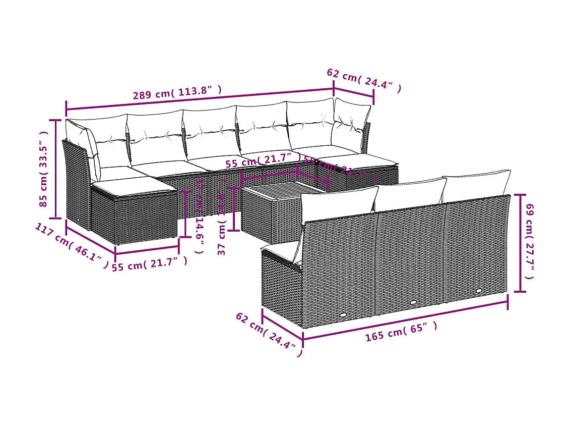 Salon de jardin 11 pcs avec coussins beige résine tressée