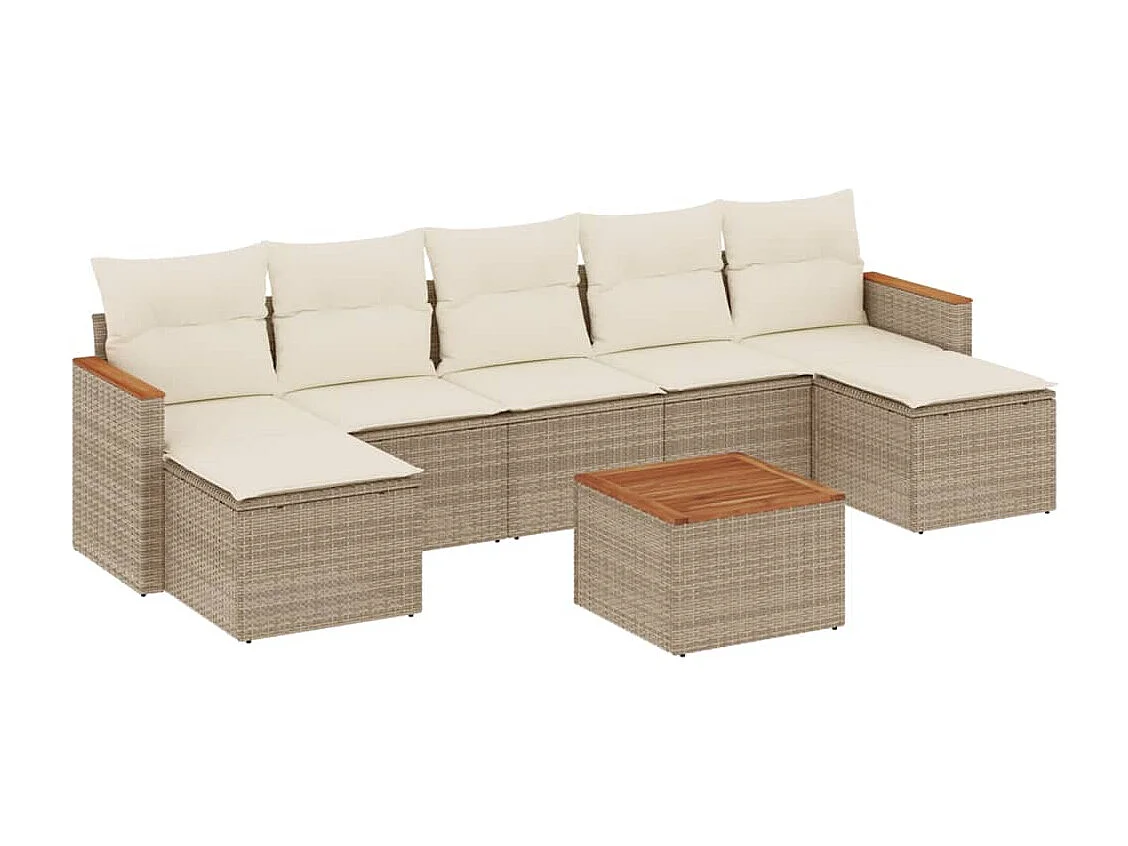 Salon de jardin avec coussins 8 pcs beige résine tressée