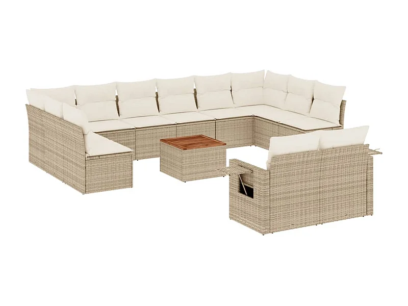 Salon de jardin avec coussins 13 pcs beige résine tressée