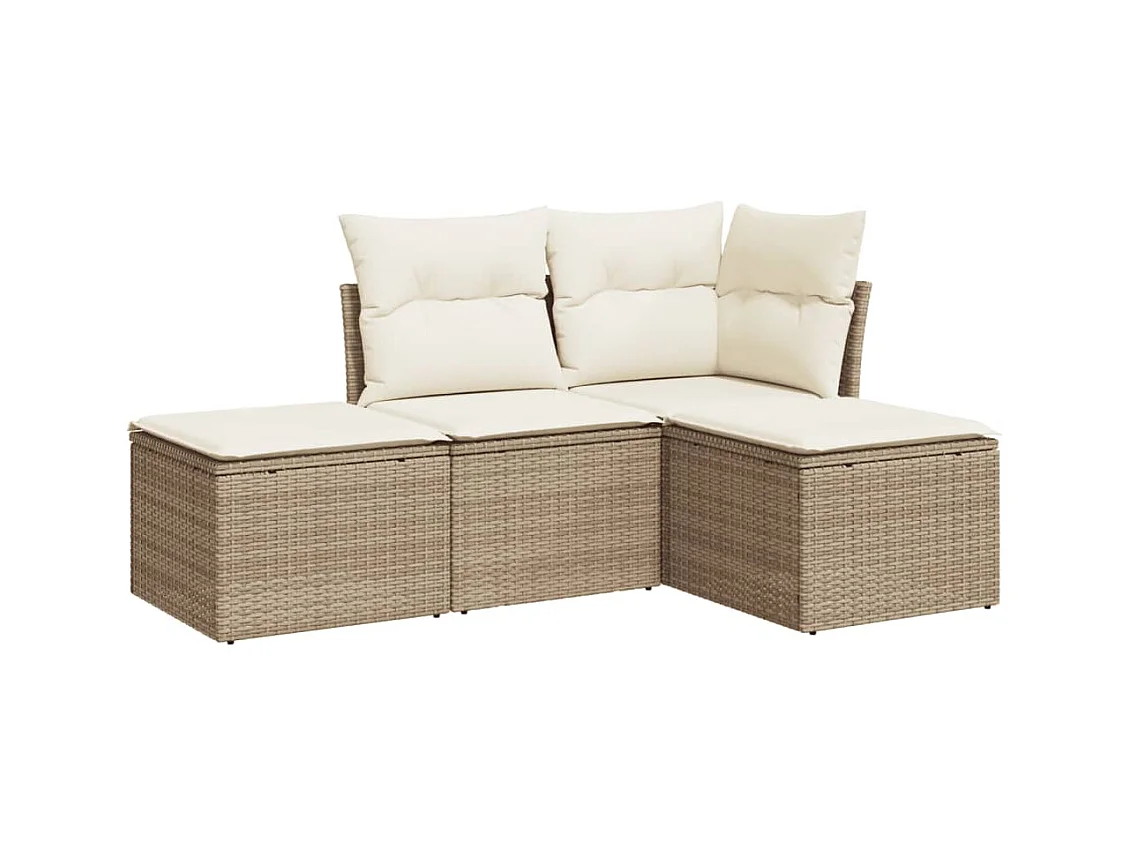 Salon de jardin avec coussins 4 pcs beige résine tressée