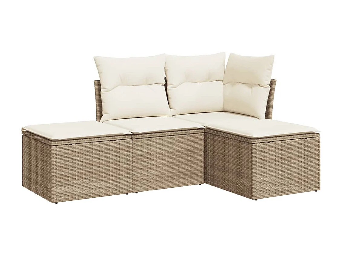 Salon de jardin avec coussins 4 pcs beige résine tressée