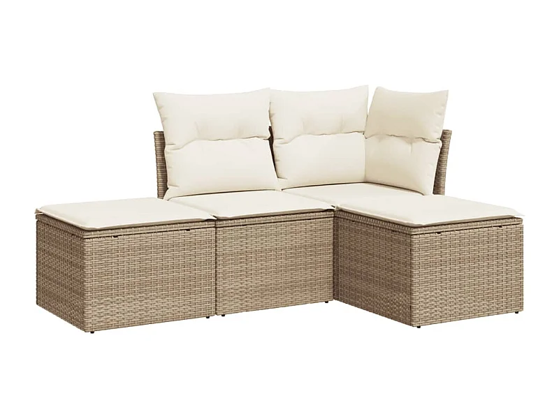 Salon de jardin avec coussins 4 pcs beige résine tressée