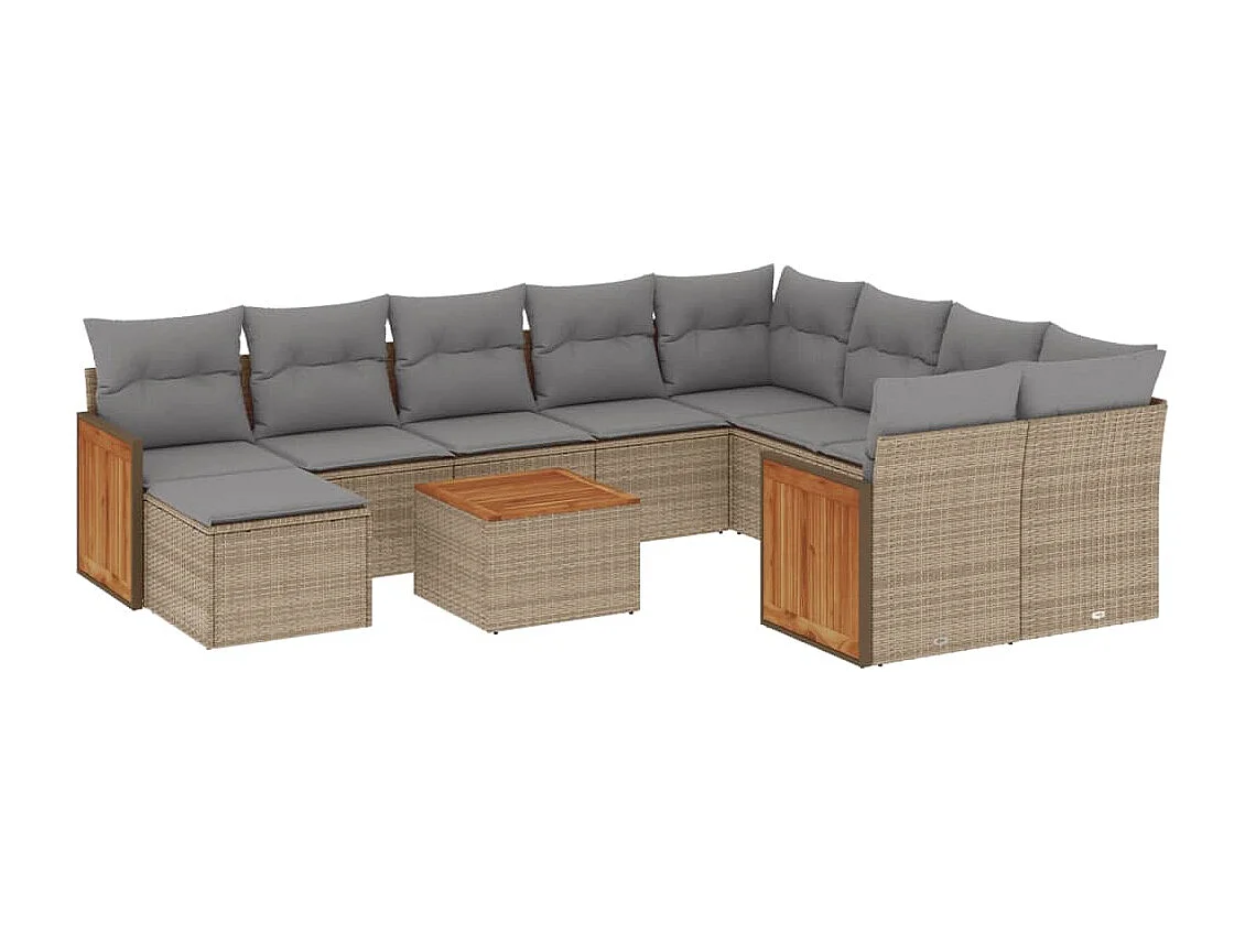 Salon de jardin 11 pcs avec coussins beige résine tressée