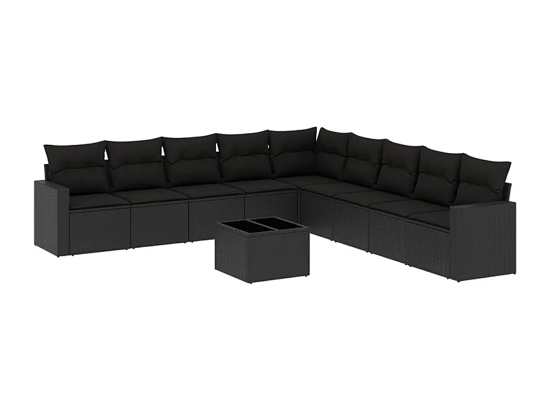Salon de jardin 10 pcs avec coussins noir résine tressée