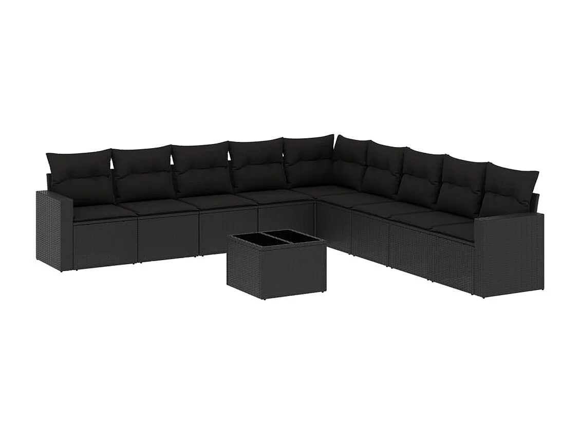 Salon de jardin 10 pcs avec coussins noir résine tressée