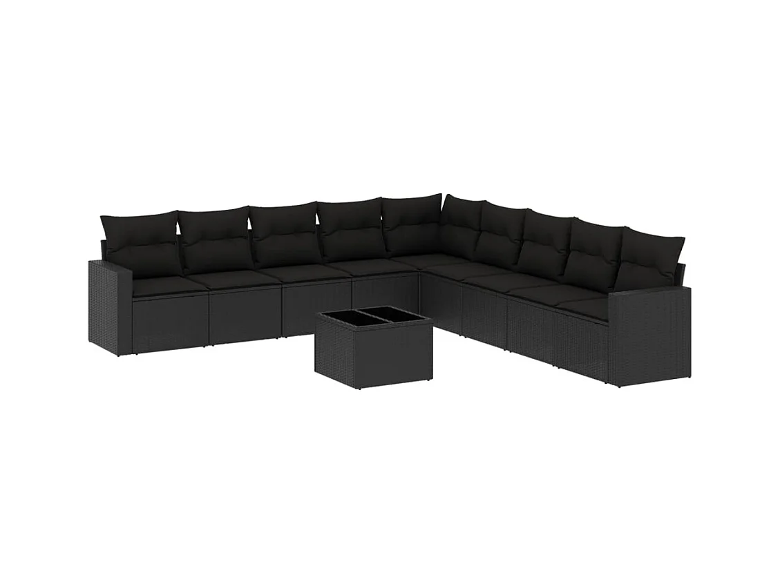 Salon de jardin 10 pcs avec coussins noir résine tressée