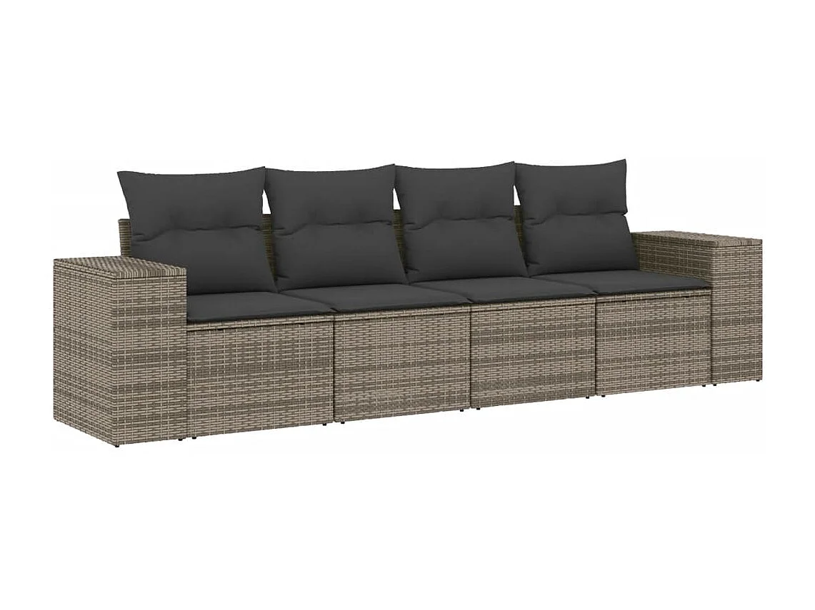 Salon de jardin 4 pcs avec coussins gris résine tressée