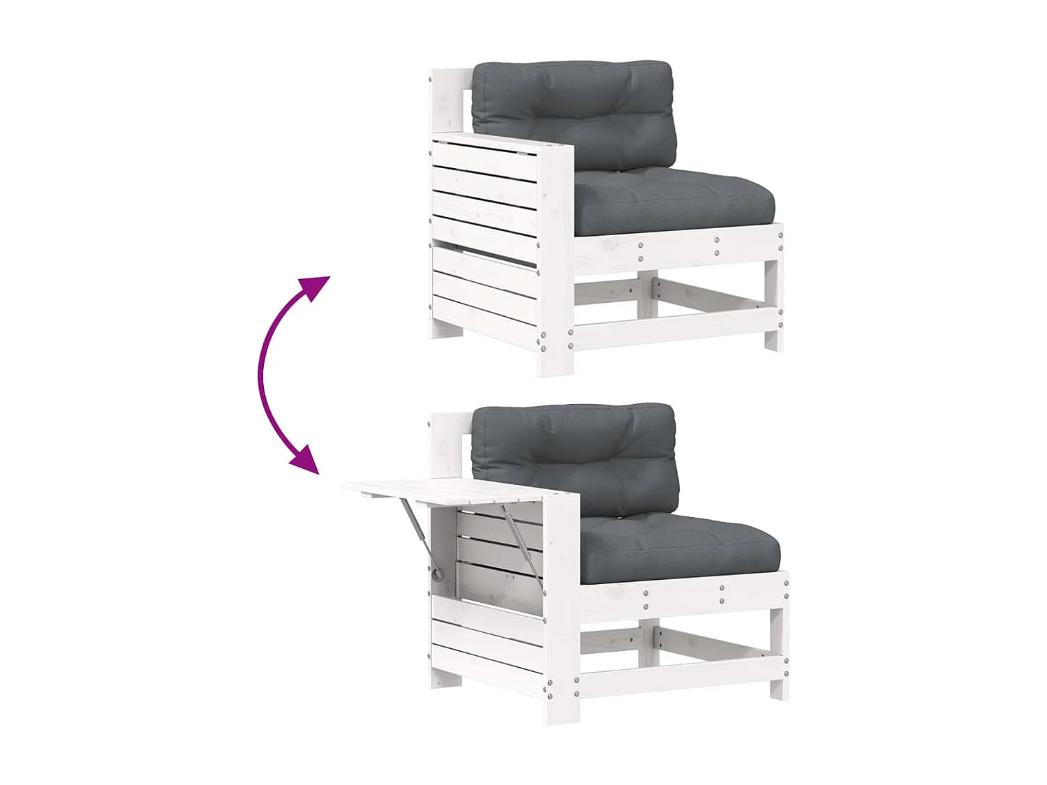 Canapé de jardin accoudoir et coussin blanc bois massif de pin