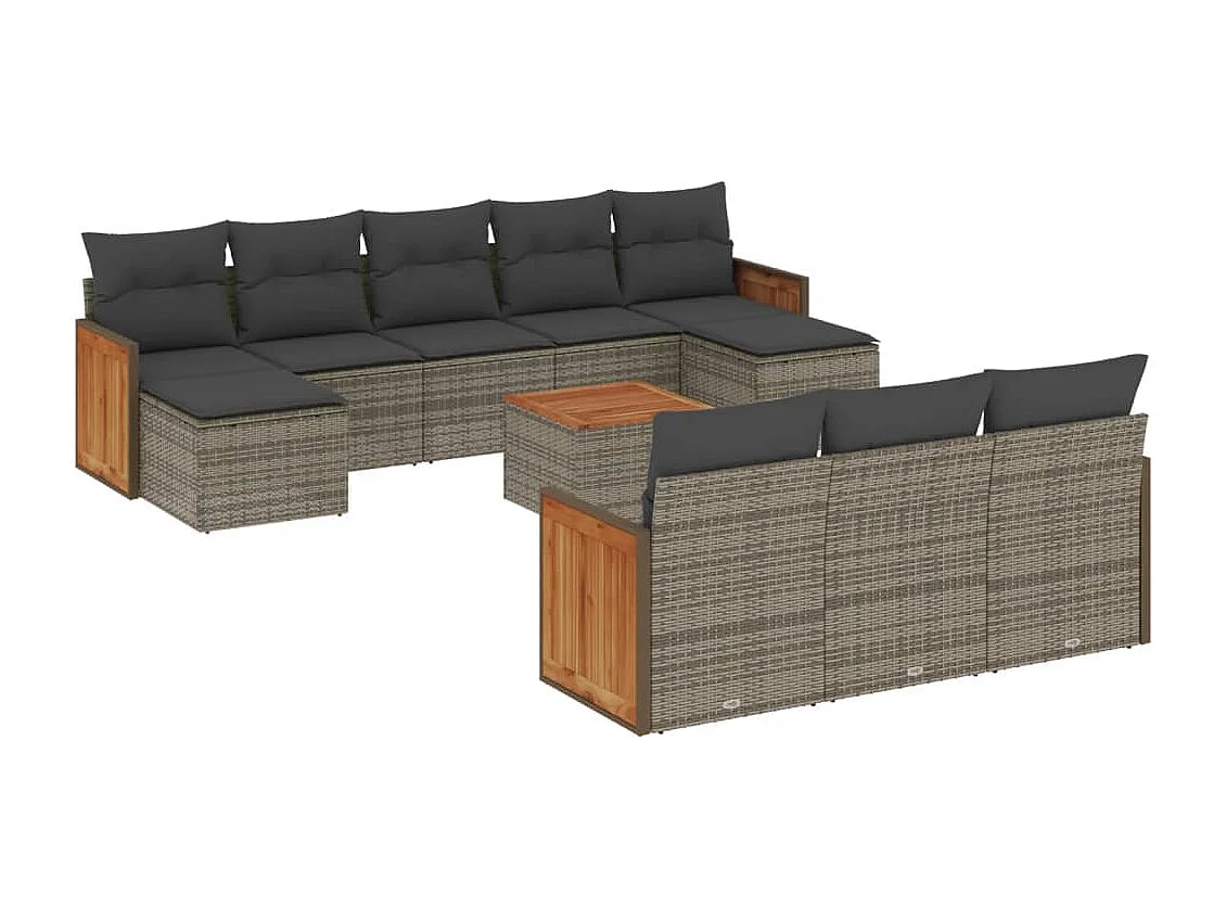 Salon de jardin 11 pcs avec coussins gris résine tressée