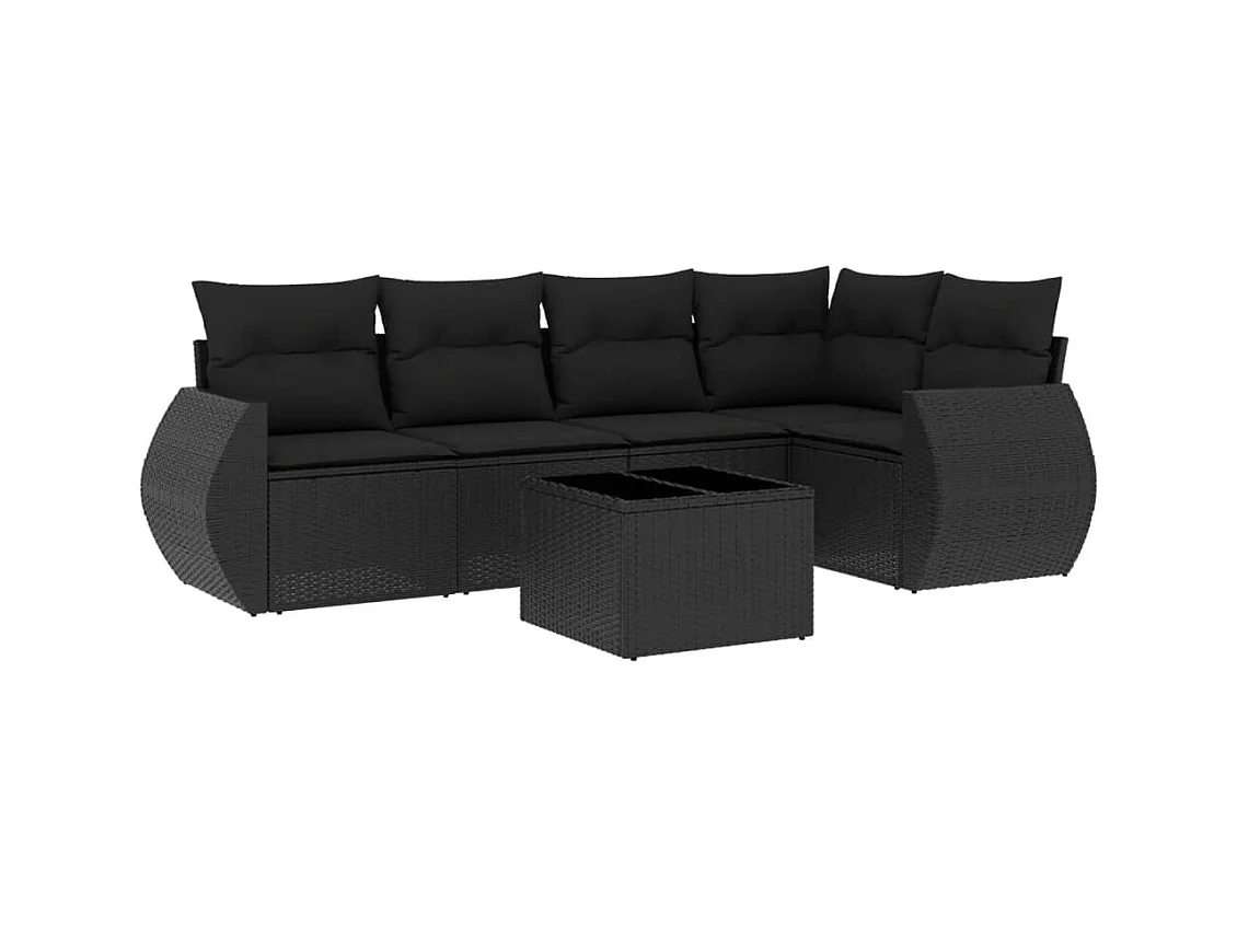 Salon de jardin 6 pcs avec coussins noir résine tressée