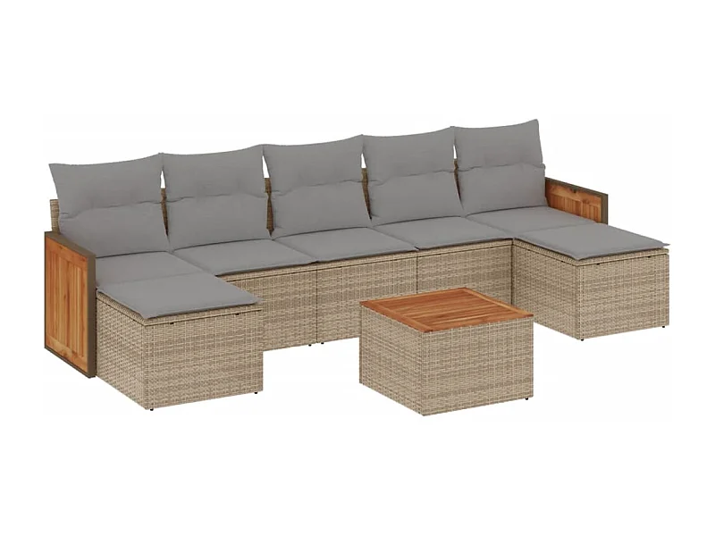Salon de jardin avec coussins 8 pcs beige résine tressée