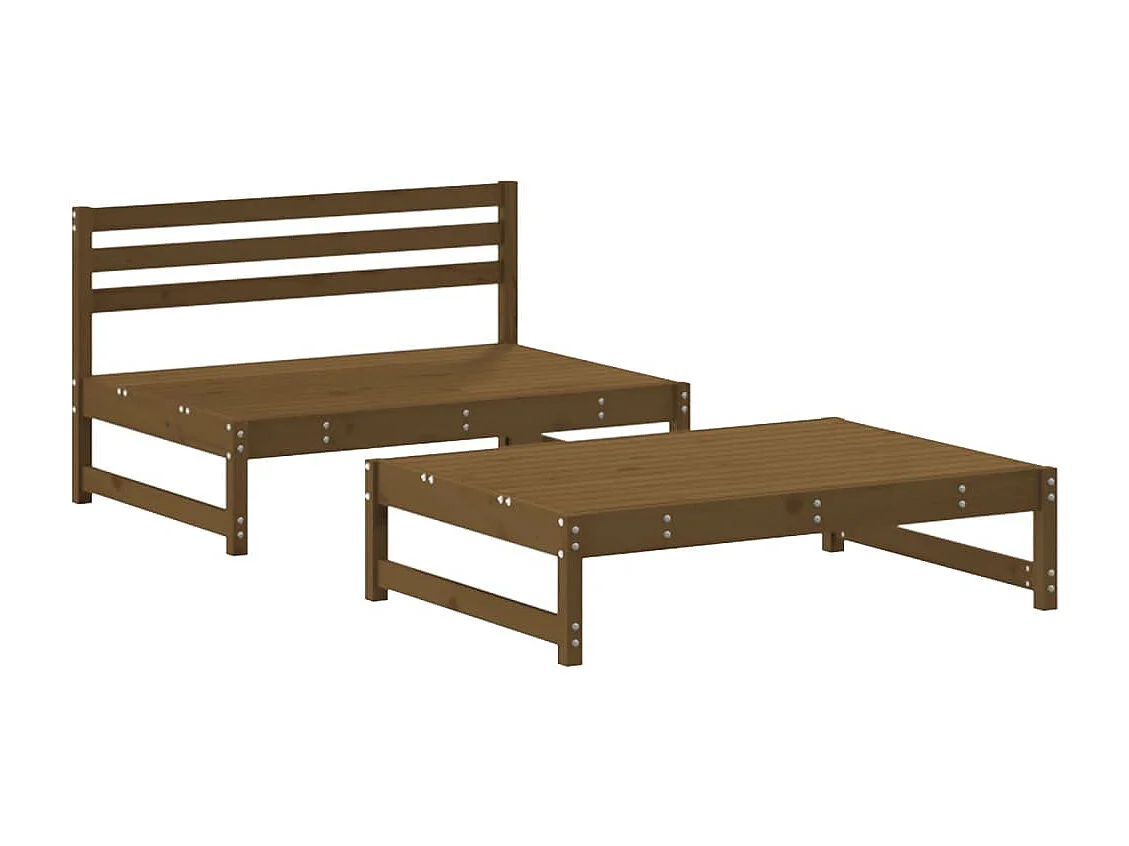 Salon de jardin 2 pcs avec coussins marron miel bois massif