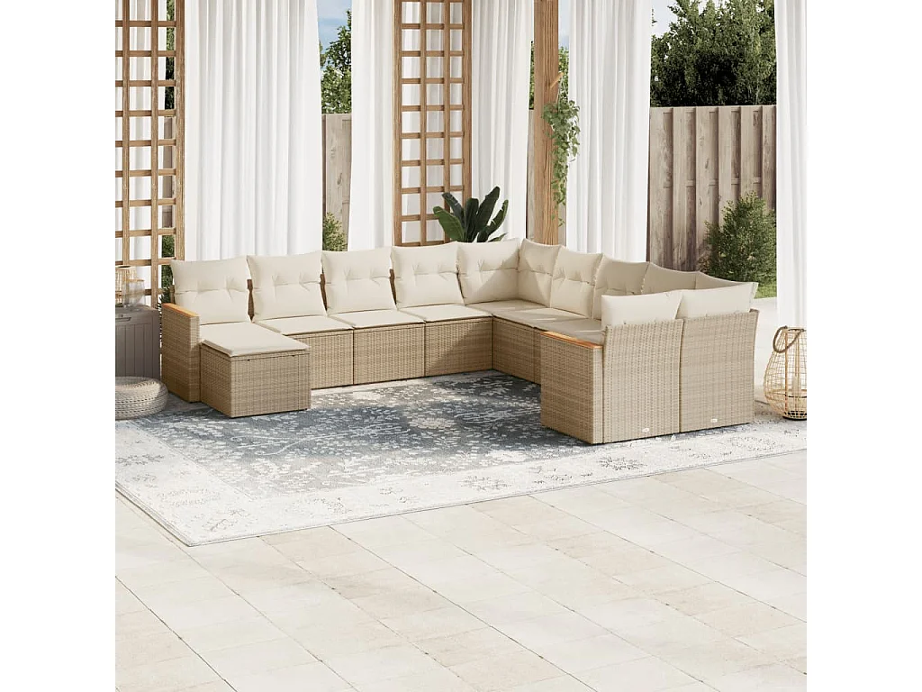 Salon de jardin 11 pcs avec coussins beige résine tressée