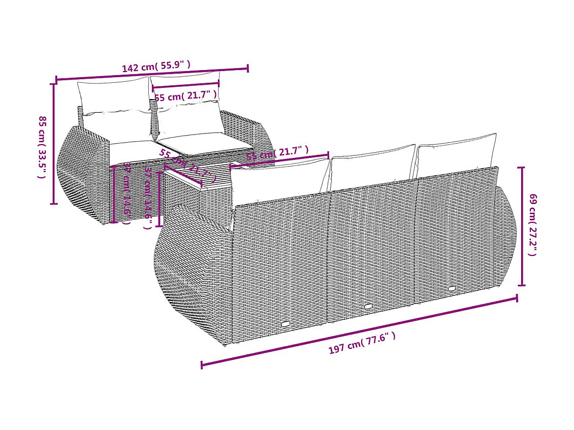 Salon de jardin avec coussins 6 pcs beige résine tressée
