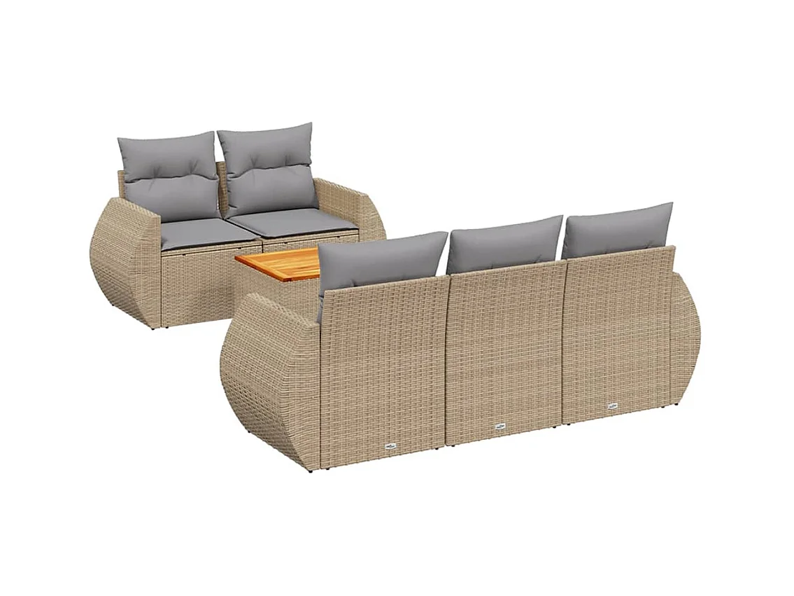 Salon de jardin avec coussins 6 pcs beige résine tressée