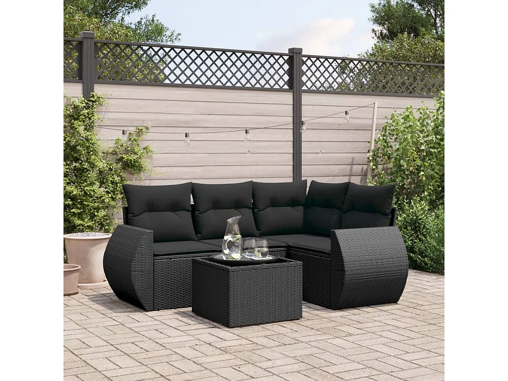 vidaXL Set de muebles de jardín 5 pzas y cojines ratán sintético negro