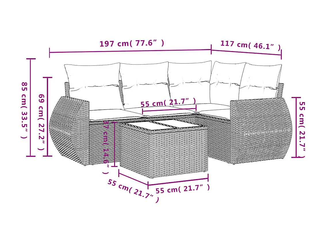 vidaXL Set de muebles de jardín 5 pzas y cojines ratán sintético negro