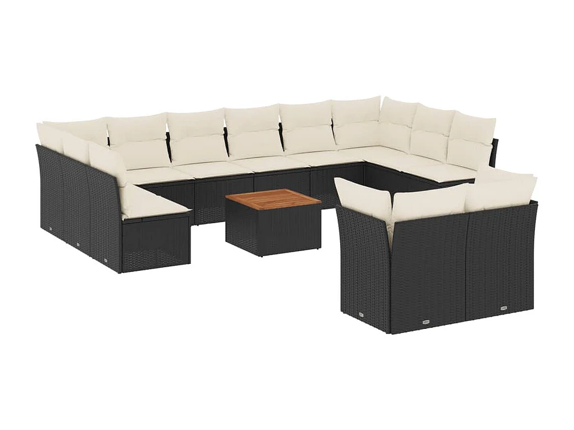 Salon de jardin avec coussins 13 pcs noir résine tressée