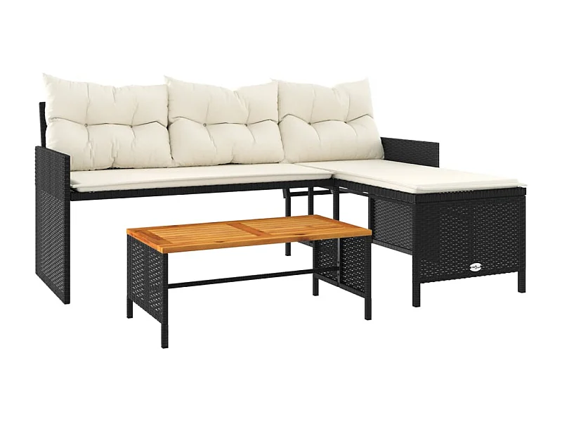 Canapé de jardin avec table et coussins en forme de L noir