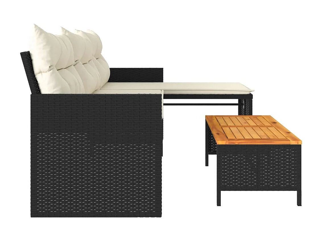 Canapé de jardin avec table et coussins en forme de L noir