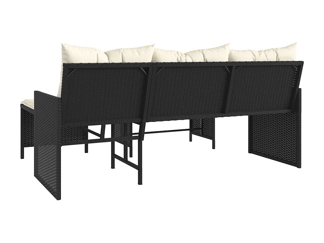 Canapé de jardin avec table et coussins en forme de L noir