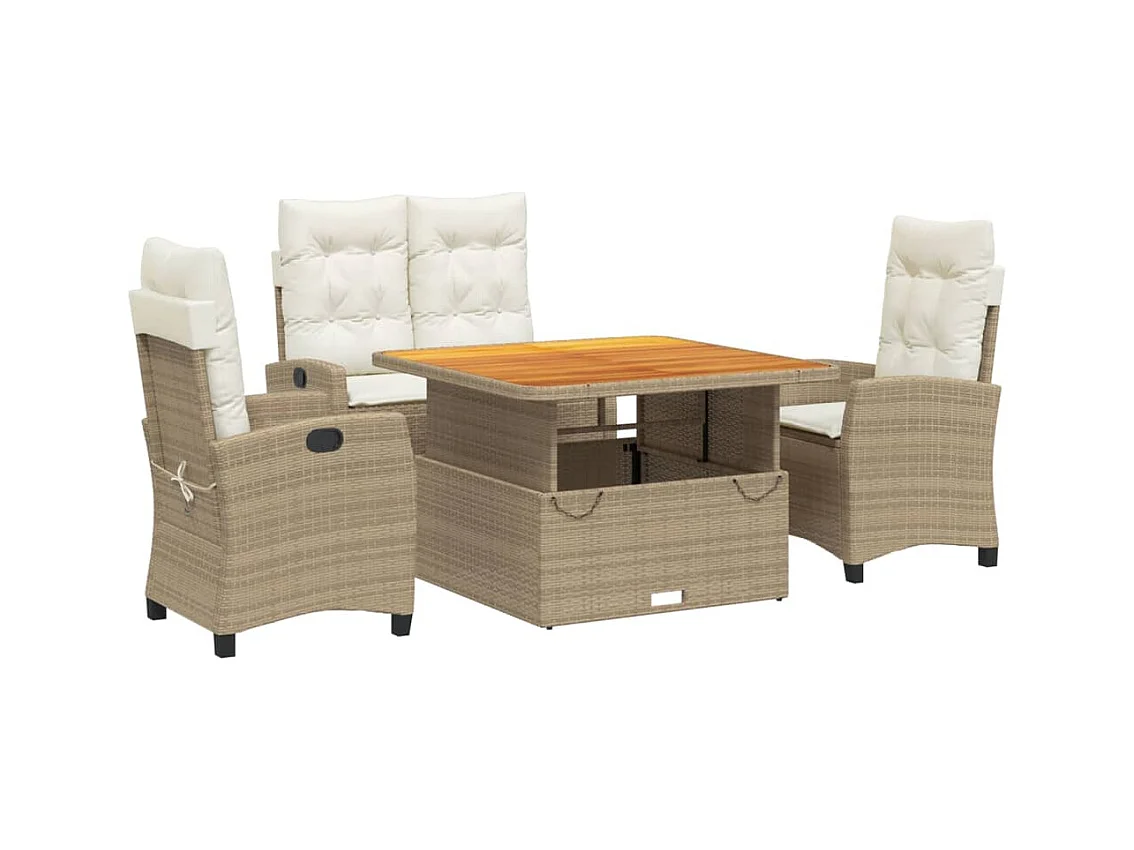 Ensemble à manger de jardin coussins 4 pcs beige résine tressée