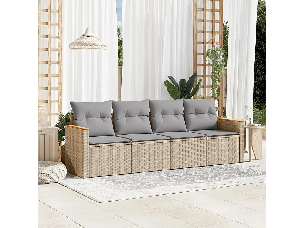 Salon de jardin avec coussins 4 pcs beige résine tressée