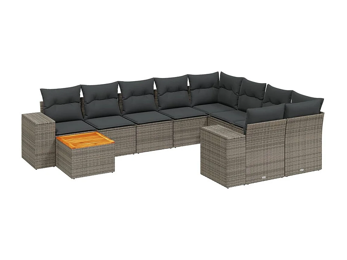Salon de jardin 11 pcs avec coussins gris résine tressée