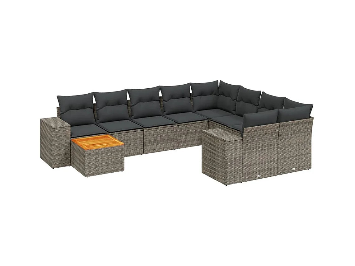 Salon de jardin 11 pcs avec coussins gris résine tressée