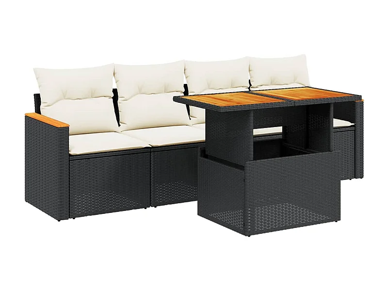 Salon de jardin 5 pcs avec coussins noir résine tressée