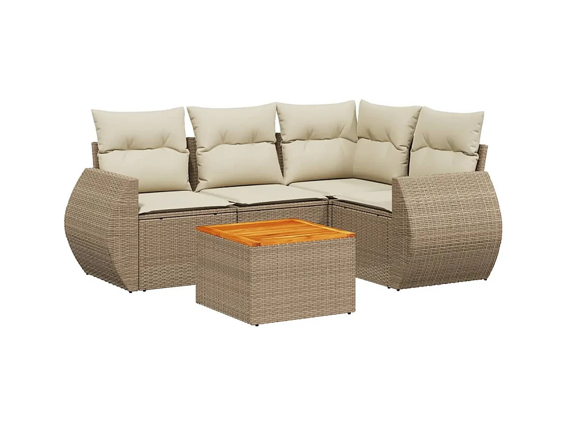Salon de jardin avec coussins 5 pcs beige résine tressée